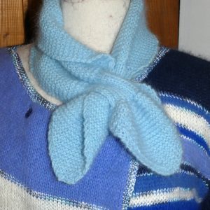 écharpe col feuille angora brume bleu dragée
