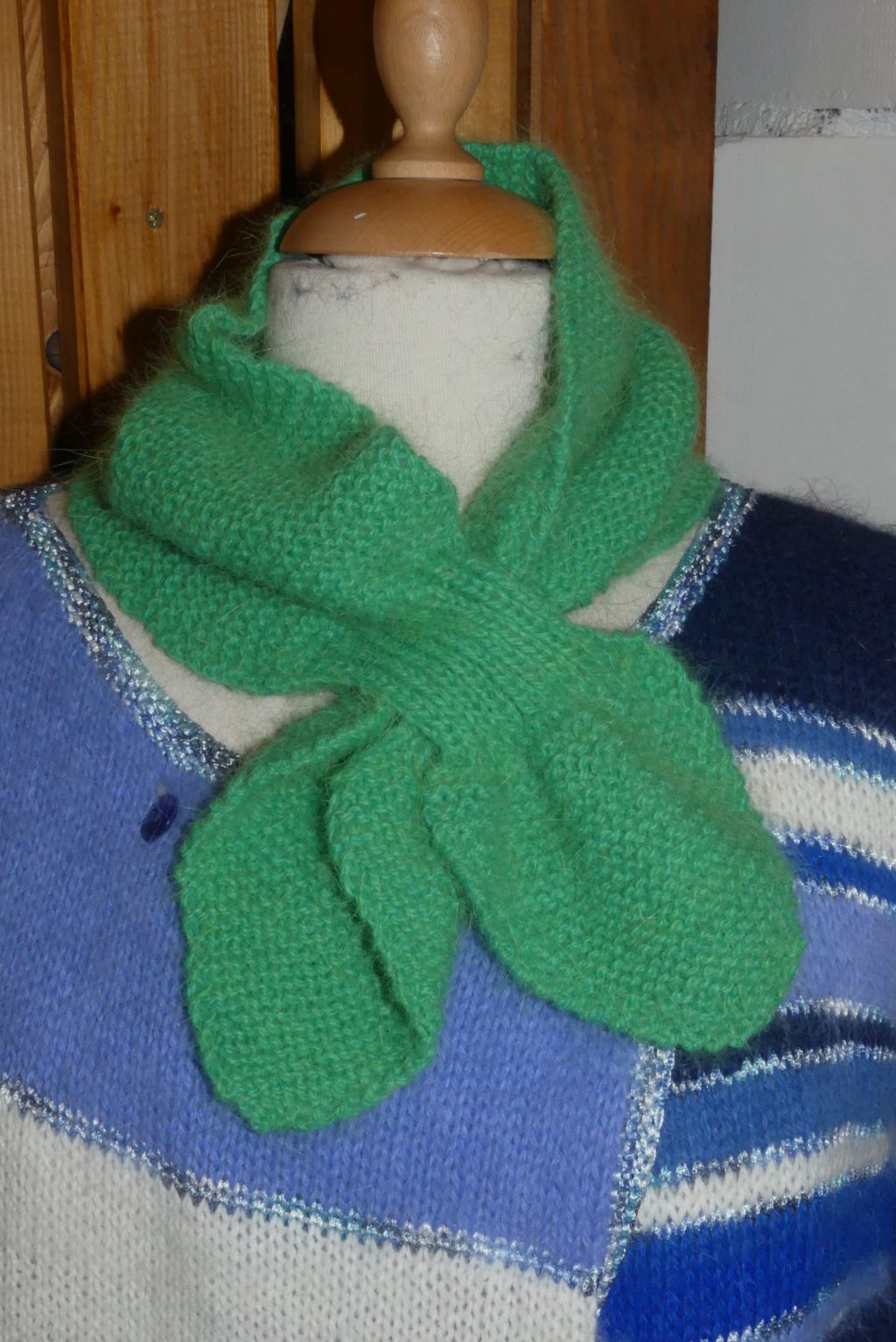 écharpe col feuille angora brume gazon