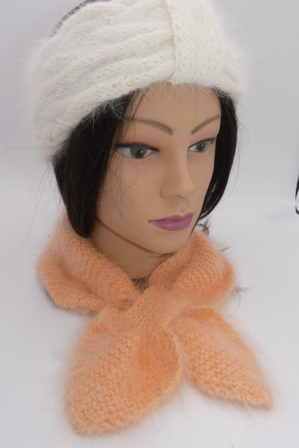écharpe col feuille coeur d'angora melon