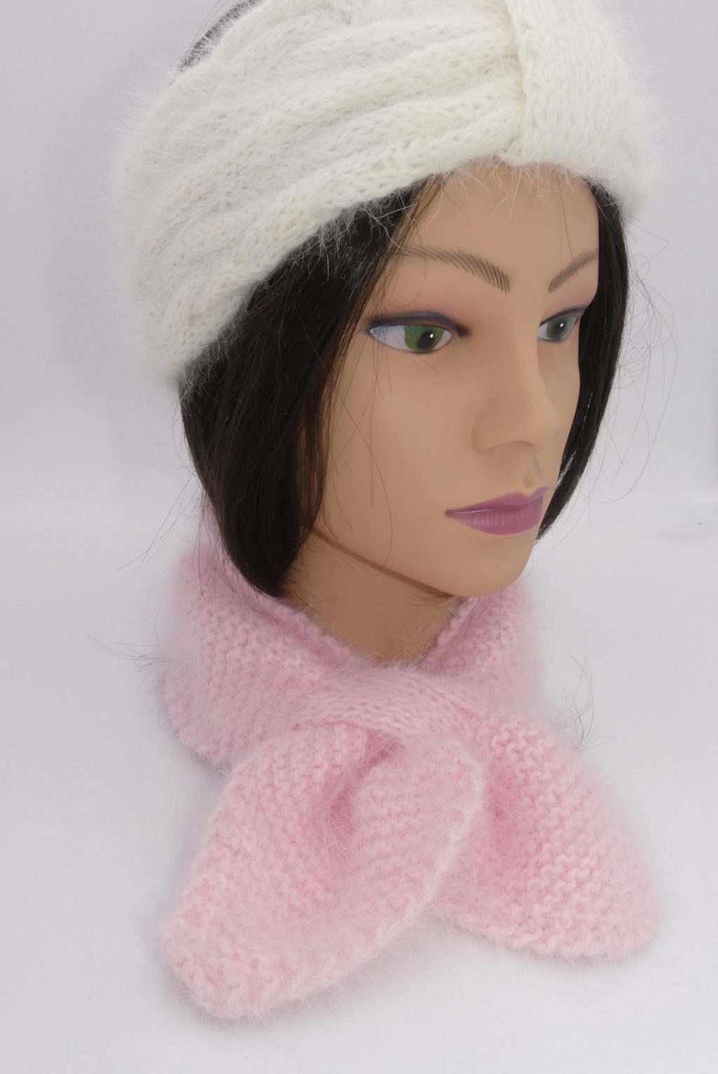 écharpe col feuille coeur d'angora rose