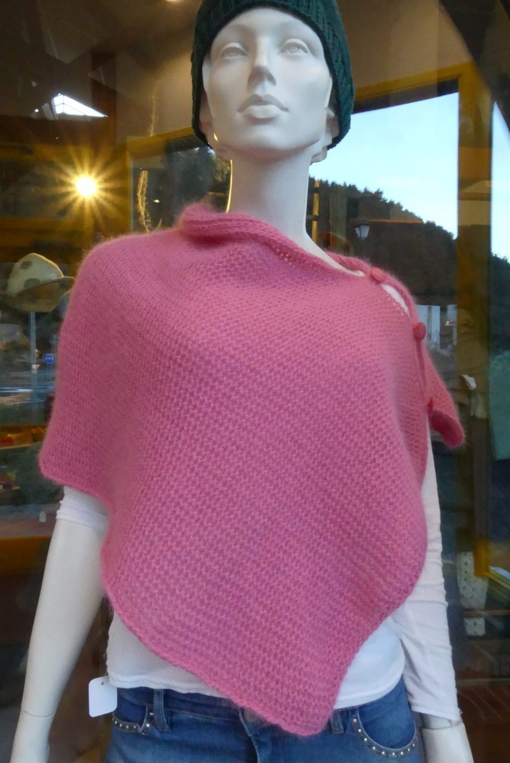 poncho angora 3 boutons douceur plus rose camélia