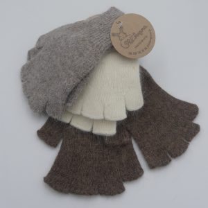 mitaines en laine angora chiné, écru et garenne