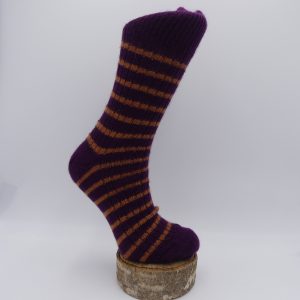 chaussettes en laine mohair prune rayé terra cotta